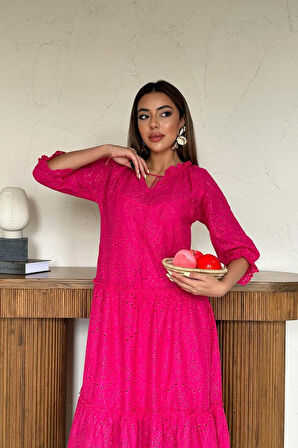 leyla sanat sanata yeni bir bakış açısı Fuşya Dantelli New Elbise