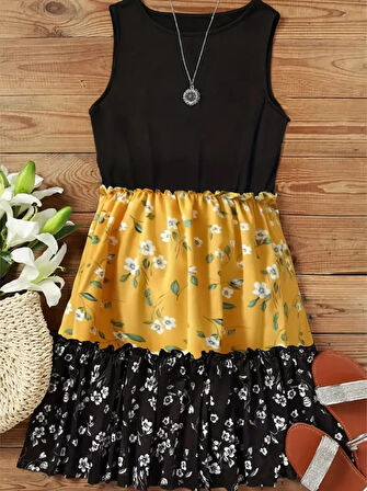 leyla sanat sanata yeni bir bakış açısı Kadın Askılı Yuvarlak Yaka çiçek Baskılı Salaş Süprem Elbise