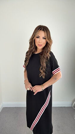 leyla sanat sanata yeni bir bakış açısı Kadın Kol Ve Etek şerit Detaylı Midi Boy Elbise