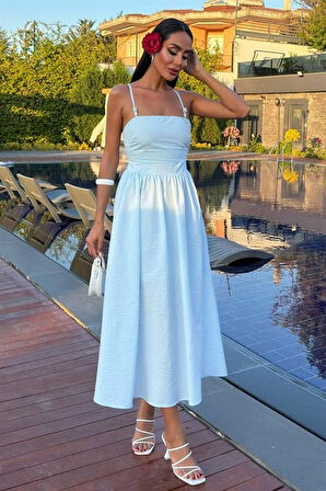 leyla sanat sanata yeni bir bakış açısı Sırtı Çapraz İpli Boncuk Detaylı Elbise 2902-08