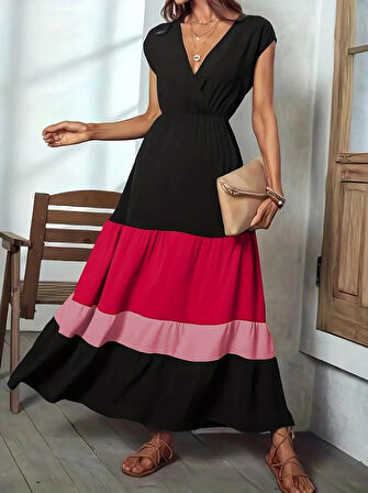 leyla sanat sanata yeni bir bakış açısı Kadın Kısa Kollu Kruvaze Yakalı çok Renkli Aerobin Elbise