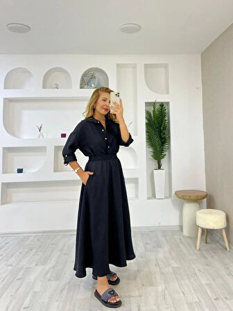 leyla sanat sanata yeni bir bakış açısı Kadın Keten Kumaş Gömlek Ve Etek Ikili Takim