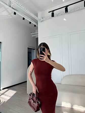 leyla sanat sanata yeni bir bakış açısı Kolsuz Uzun Likralı Elbise - Bordo