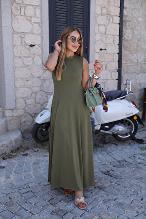 leyla sanat sanata yeni bir bakış açısı Kadın Sıfır Kollu Bisiklet Yaka Viskon Elbise