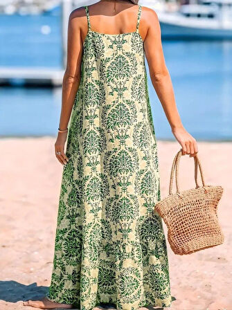 leyla sanat sanata yeni bir bakış açısı Kadın Ip Askılı Desenli Fırfırlı Süprem Elbise