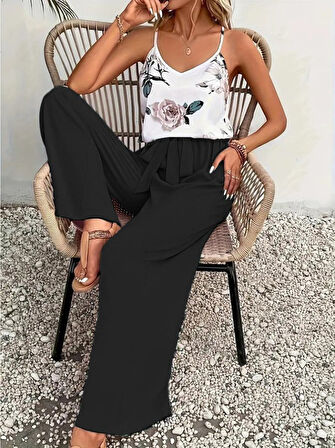 leyla sanat sanata yeni bir bakış açısı Kadın Ip Askılı V Yakalı Süprem Bluz Ve Aerobin Pantolon Ikili Takım