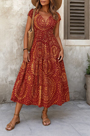 leyla sanat sanata yeni bir bakış açısı Kadın Kısa Yarasa Kanat Kollu V Yakalı Beli Büzgülü Süprem Elbise