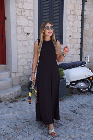 leyla sanat sanata yeni bir bakış açısı Kadın Sıfır Kollu Bisiklet Yaka Viskon Elbise