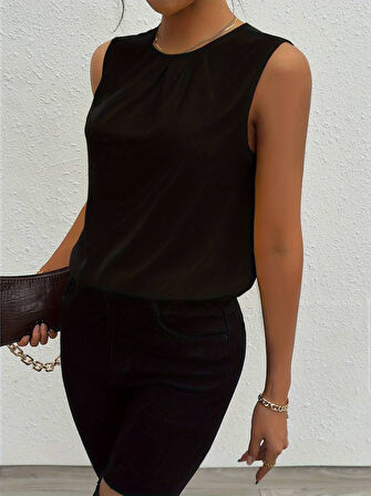 leyla sanat sanata yeni bir bakış açısı Kadın Askılı Yuvarlak Büzgü Yaka Sandy Bluz