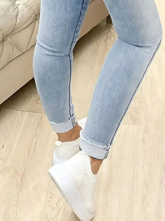 leyla sanat sanata yeni bir bakış açısı Kadın Yüksek Bel önden Düğmeli Jean Pantolon