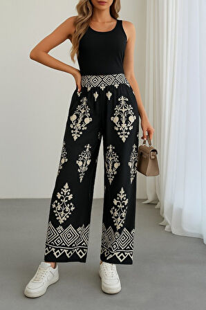 leyla sanat sanata yeni bir bakış açısı Kadın Yüksek Bel Desenli Lastikli Süprem Pantolon