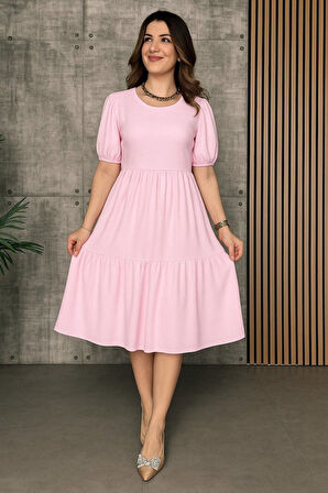 leyla sanat sanata yeni bir bakış açısı Kadın Kısa Kollu Yakası Açık Katlı Bürümcük Balon Elbise