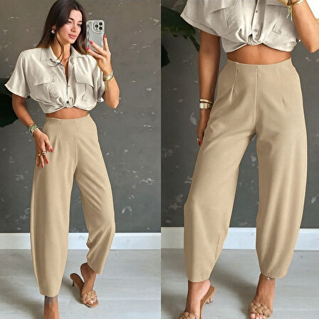 leyla sanat sanata yeni bir bakış açısı Kadın Yüksek Bel Krep Pantolon