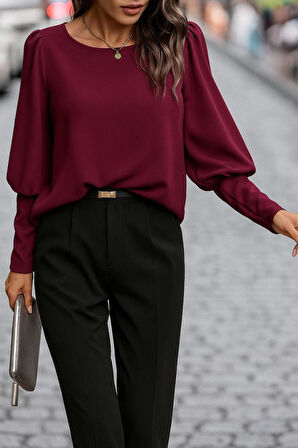 leyla sanat sanata yeni bir bakış açısı Kadın Uzun Kollu Yuvarlak Yakalı Düğmeli Ithal Krep Bluz