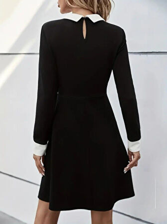 leyla sanat sanata yeni bir bakış açısı Kadın Uzun Kollu Yakalı Düğmeli Kısa Modal Mini Elbise