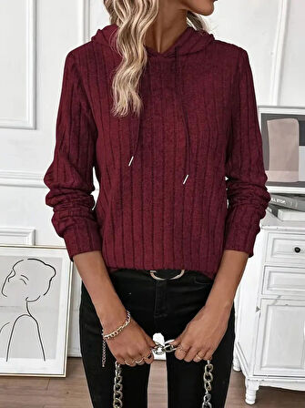 leyla sanat sanata yeni bir bakış açısı Kadın Uzun Kollu Kapşonlu Bağcıklı şardonlu Kaşkorse Bluz