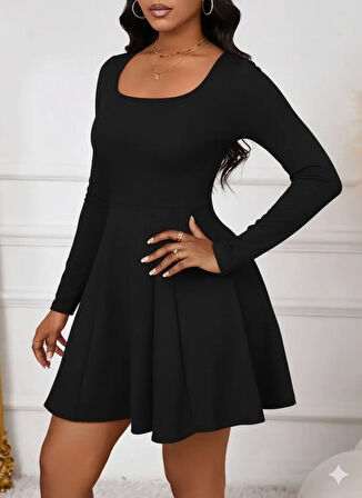 leyla sanat sanata yeni bir bakış açısı Kadın Uzun Kollu Kare Yakalı Mini Ithal Krep Elbise