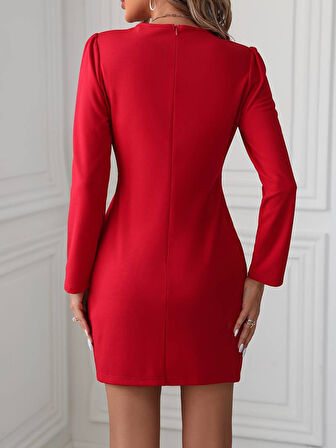 leyla sanat sanata yeni bir bakış açısı Kadın Uzun Kollu Bisiklet Yaka Bel Kemer Detay Ithal Krep Elbise