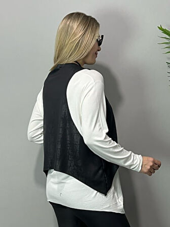 leyla sanat sanata yeni bir bakış açısı Kadın Siyah Deri Yelekli Kolye Dahil üçlü Takım