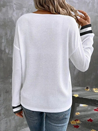 leyla sanat sanata yeni bir bakış açısı Kadın Uzun Kollu V Yakalı Waffle Bluz