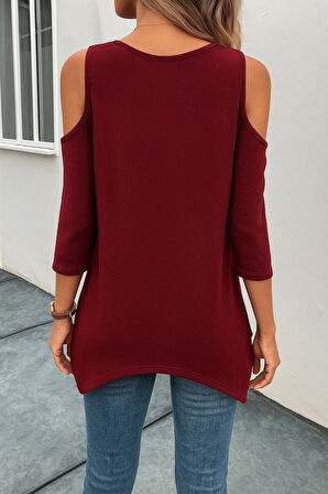 leyla sanat sanata yeni bir bakış açısı Kadın Omuzlardan Açık Sıfır Yaka Asimetrik Kesim Detay Viskon Bluz