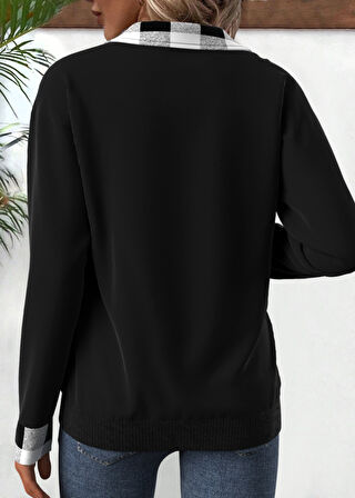 leyla sanat sanata yeni bir bakış açısı Kadın Uzun Kollu Yakalı önden Fermuarlı Ekose Detaylı Viskon Iki Iplik Bluz