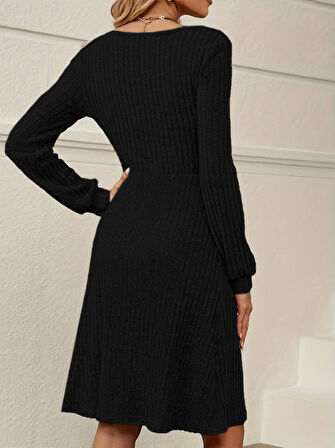 leyla sanat sanata yeni bir bakış açısı Kadın Uzun Kollu Kare Yaka Düğmeli Kısa şardonlu Iki Iplik Mini Elbise