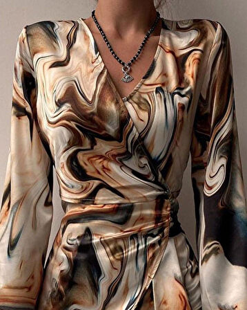 leyla sanat sanata yeni bir bakış açısı Kadın Uzun Kollu Kruvaze Yakalı Asimetrik Detaylı Mini Modal Elbise