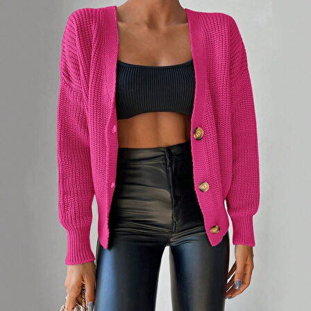 leyla sanat sanata yeni bir bakış açısı Kadın Uzun Kollu Düğme Detay Triko Bluz