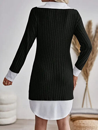 leyla sanat sanata yeni bir bakış açısı Kadın Uzun Kollu Yakalı şardonlu Kaşkorse Dokuma Detaylı Elbise