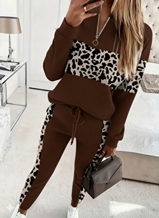 leyla sanat sanata yeni bir bakış açısı Kadın Uzun Kollu Fermuarlı Karışık Desenli Viskon Iki Iplik Bluz Ve Pantolon Ikili Takım