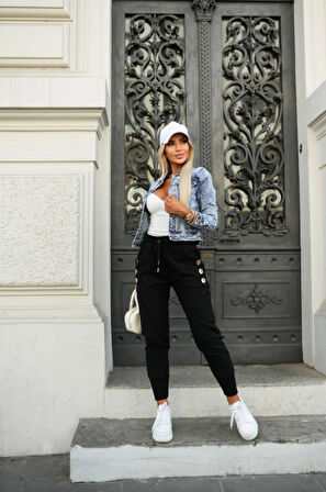 leyla sanat sanata yeni bir bakış açısı Kadın Yüksek Bel Lastikli Yanlardan Düğmeli Viskon Iki Iplik Pantolon