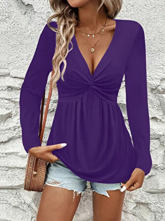 leyla sanat sanata yeni bir bakış açısı Kadın Uzun Kollu Dekolteli Sarmal Detaylı Viskon Bluz