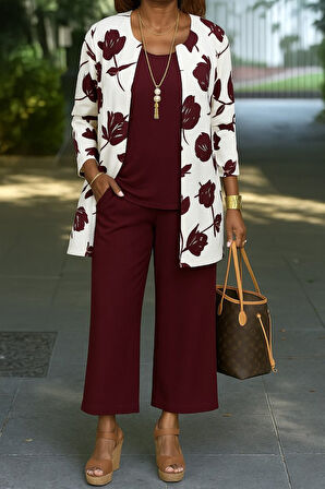 leyla sanat sanata yeni bir bakış açısı Kadın Uzun Kollu önü Açık Modal Ceket Kolsuz Viskon Iki Iplik Bluz Ve Pantolon üçlü Takım