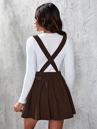 leyla sanat sanata yeni bir bakış açısı Kadın Askılı Sırttan çapraz Detaylı Kısa Kiloş Kadife Mini Elbise