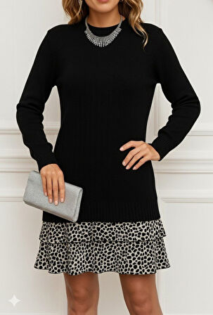 leyla sanat sanata yeni bir bakış açısı Kadın Uzun Kollu üst şardonlu Kaşkorse Alt Süprem Desenli Elbise