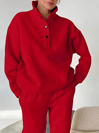 leyla sanat sanata yeni bir bakış açısı Kadın Uzun Kollu Balıkçı Dik Yakalı Düğmeli üç Iplik Bluz Ve Pantolon Ikili Takım