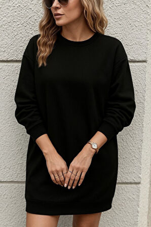 leyla sanat sanata yeni bir bakış açısı Kadın Uzun Kollu Bisiklet Yaka Iki Iplik Elbise