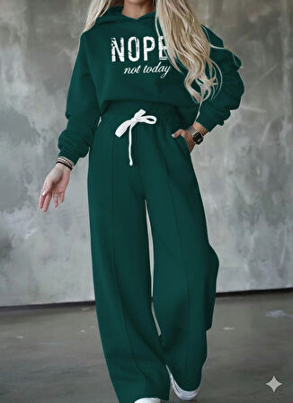 leyla sanat sanata yeni bir bakış açısı Kadın Uzun Kollu Nope Baskılı Beli Ribanalı Ikili Takım