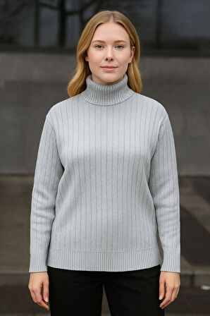 leyla sanat sanata yeni bir bakış açısı Balıkcı Yaka Bağazlı Triko Kazak Pamuklu Kalın Fitilli Dokuma - Gri