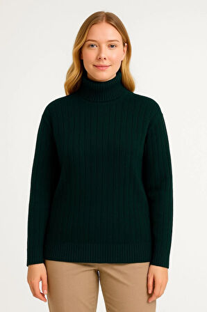 leyla sanat sanata yeni bir bakış açısı Balıkcı Yaka Bağazlı Triko Kazak Pamuklu Kalın Fitilli Dokuma - Haki