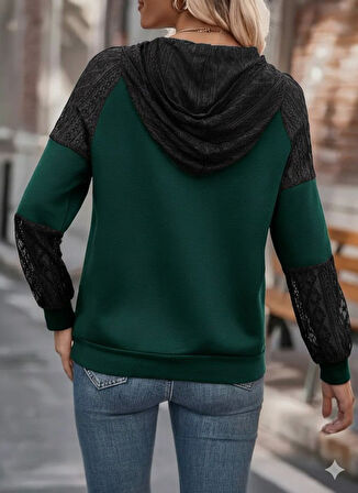 leyla sanat sanata yeni bir bakış açısı Kadın Uzun Kollu Dantelli Kapşonlu Viskon Iki Iplik Bluz