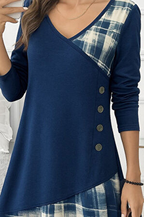 leyla sanat sanata yeni bir bakış açısı Kadın Uzun Kollu V Yakalı Yün Viskon Ve Desenli Süprem Elbise