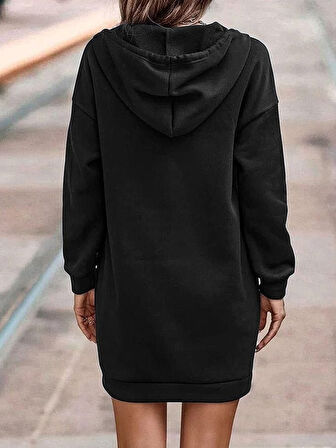 leyla sanat sanata yeni bir bakış açısı Kadın Uzun Kollu Kapşonlu Bağcıklı önden Düğmeli Ve Cepli Iki Iplik şardonlu Elbise