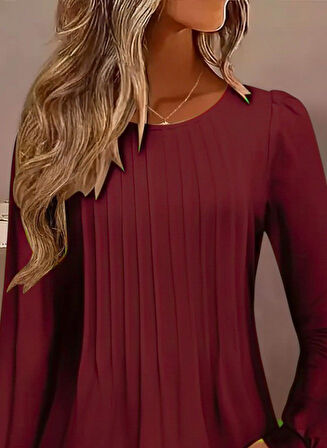 leyla sanat sanata yeni bir bakış açısı Kadın Uzun Kollu Yuvarlak Yaka Nervürlü Bluz