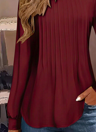 leyla sanat sanata yeni bir bakış açısı Kadın Uzun Kollu Yuvarlak Yaka Nervürlü Bluz