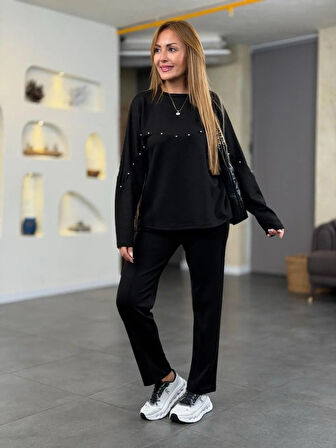 leyla sanat sanata yeni bir bakış açısı Kadın Inci Detay Modal Kumaş Ikili Takım