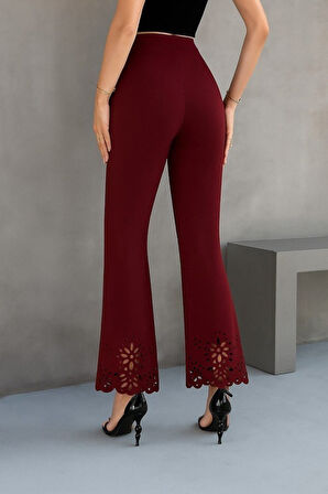 leyla sanat sanata yeni bir bakış açısı Kadın Yüksek Bel Paçaya Doğru Genişleyen Lazer çiçek Kesim Detaylı Ithal Krep Pantolon