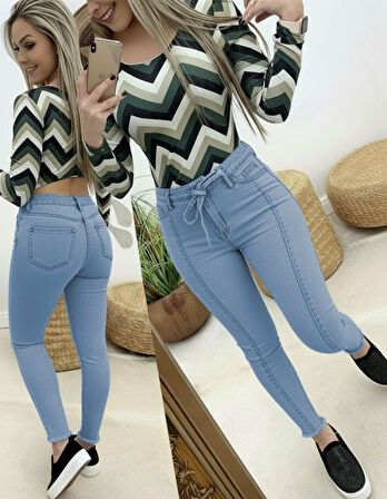 leyla sanat sanata yeni bir bakış açısı Kadın Yüksek Bel Belden Kuşaklı Yırtık Detaylı Kot Pantolon