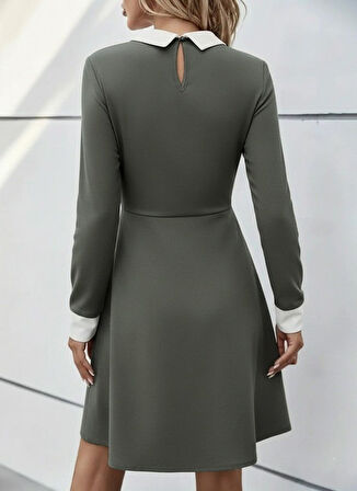 leyla sanat sanata yeni bir bakış açısı Kadın Uzun Kollu Yakalı Düğmeli çağla Yeşili Modal Mini Elbise